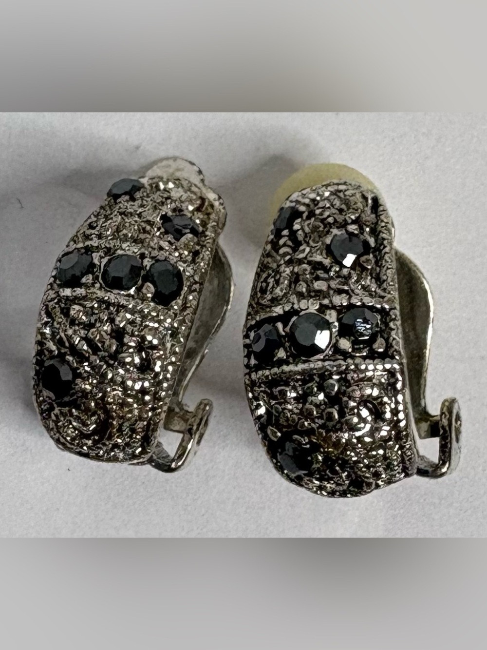 Silver-Tone Clip On Earrings with Black Stones Source Unknown